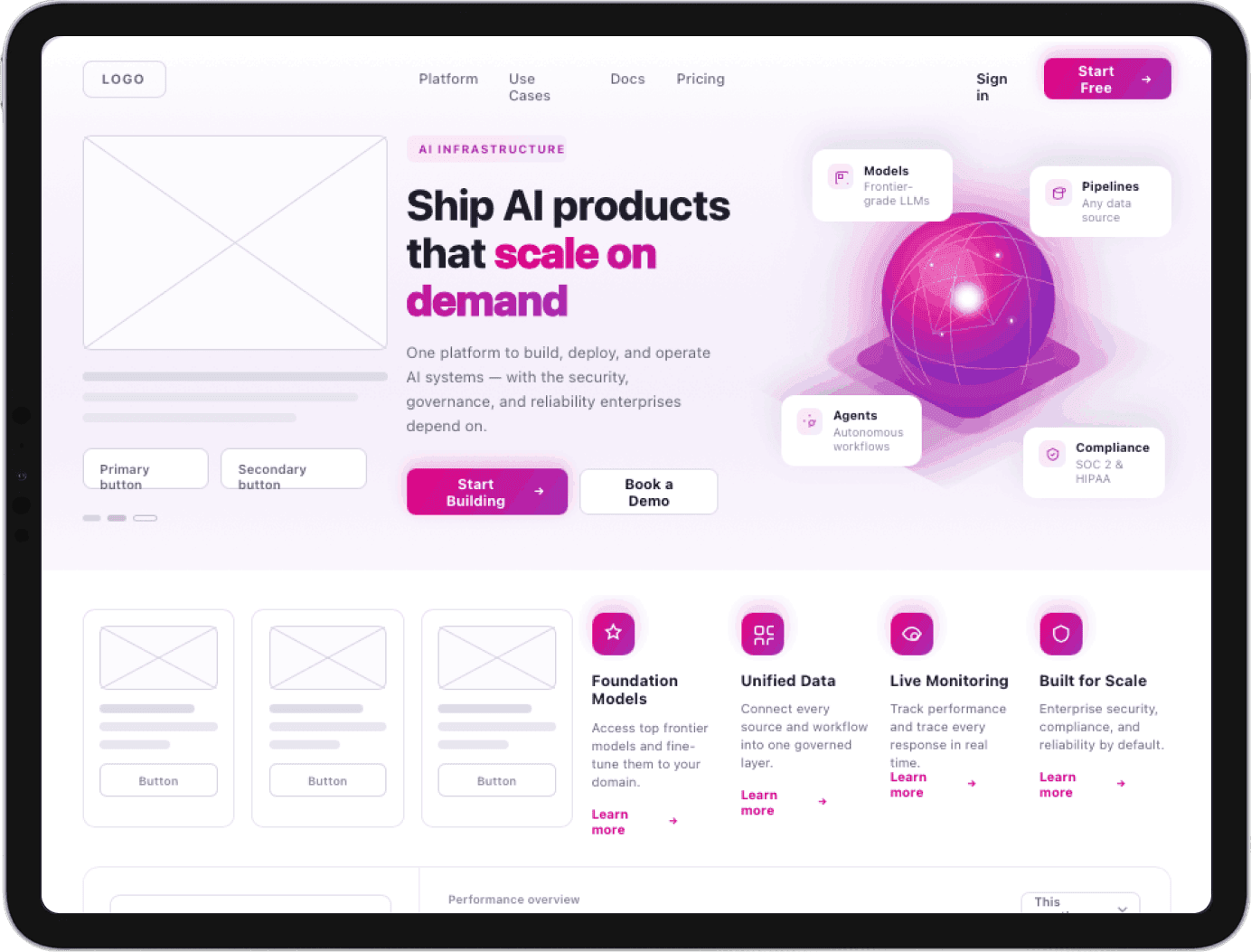 Product design tool mockups and design system previews